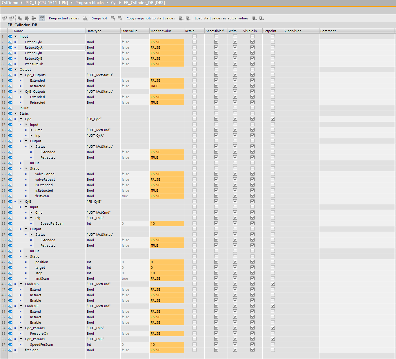 Ejemplo de estructura de código de la demo
